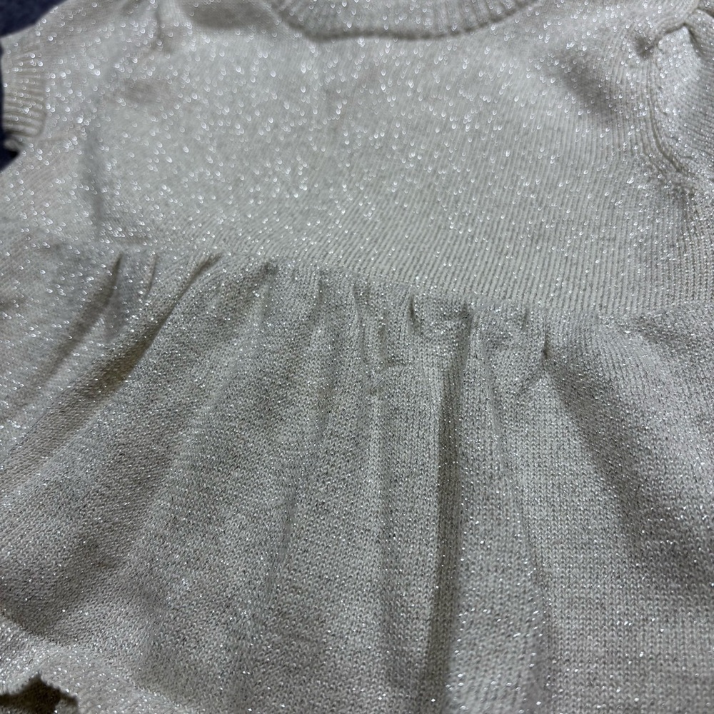 DKNY Girls Cream Tiered Knit Dress with Puff Sleeves - Picture 5 of 11